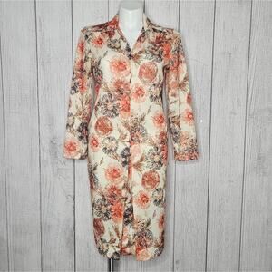 VTG Abstract Fireworks Dandelion Print Volup Long Sleeve Midi Dress, sz Large